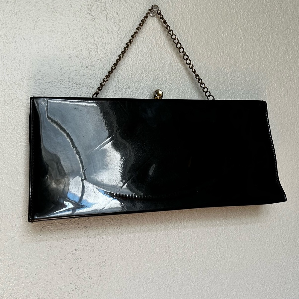 Vintage Black Patent Leather Baguette Clutch - Picture 4 of 6